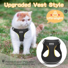 Cat Harness and Lead Escape Proof,Adjustable Soft Mesh Kitten Vest Harness for Walking Reflective Pet Vest for Cat