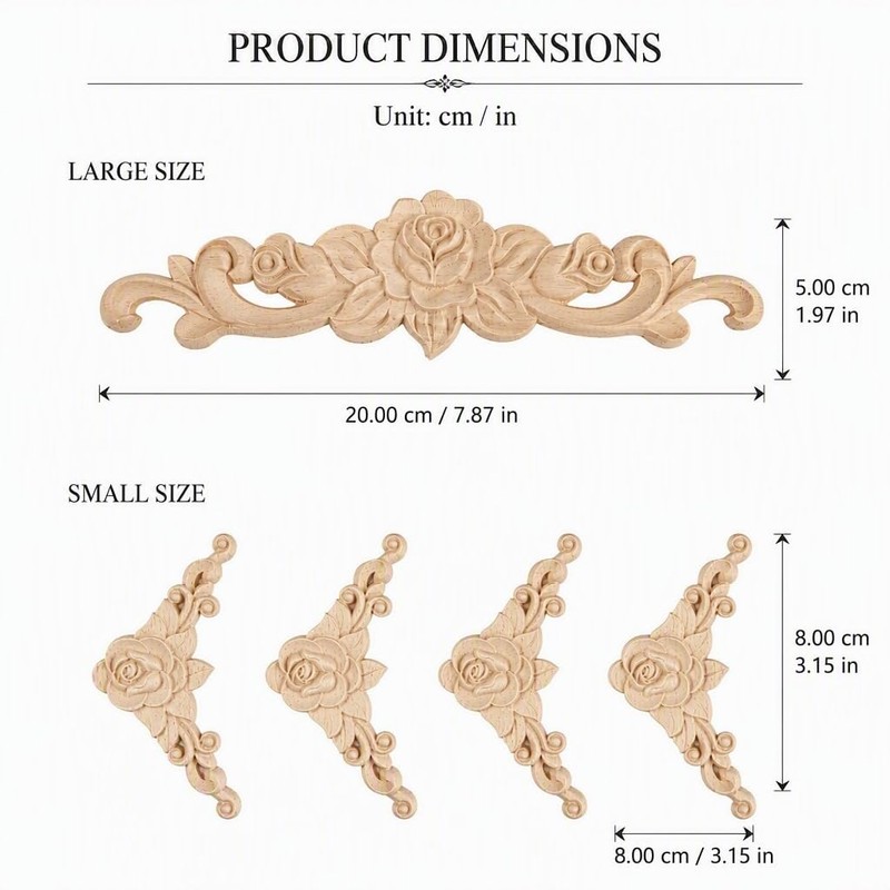 Rovelin 5PCS Wood Appliques Wall Decor Wood Trim Decorative Mouldings