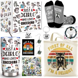 JTAMOHI 10 Pcs Raccoon Gifts, Raccoon Lovers Gifts for Women, Cute Raccoon Stuff with 20 Oz Tumbler Tote Bag Socks Bracelet Ring Earrings Keychain Stickers Card for Birthday Christmas Raccoon Lover