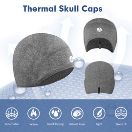 EMPIRELION Thermal Cycling Helmet Liner Skull Cap Cover Ears Running Beanie Hats Unisex (2 Pack/Grey Melange)