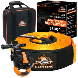 AUTOBOTS Tow Strap Heavy Duty 3" x 20 ft (35,000 lbs) with Shackle Hitch Receiver Hooks Winch Recovery Rope Towing Strap,Offroad Recovery Kit for Jeep Truck Vehicle