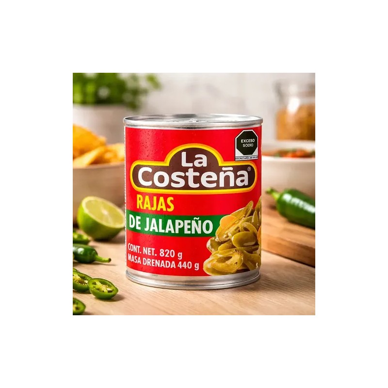 Chiles Jalapeños En Rajas Envasado 820g La Costeña