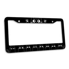 Cute Cat License Plate Frame Funny Kawaii Cartoon Black Kitty Car Front License Plate Personalise Stainless Steel Funny Design Compatible with Standard License Plate Holder for USA 12.2"x6.2" 1PC