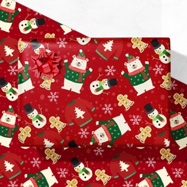 GIOLNIAY Red Christmas Wrapping Paper Men Women Kids - Holiday Gift Wrap with Polar Bear, Snowman, Gingerbread Man & Sweater - 4 Jumbo Sheets, 28″×40″ Each, Easy to Store