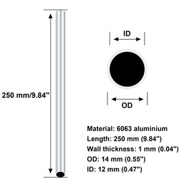 iMeistek 6063 Aluminum Round Tube, 250mm Length, 14mm OD, 12mm ID Seamless Straight Round Tubing for Industry Decoration Architecture (Pack of 3)