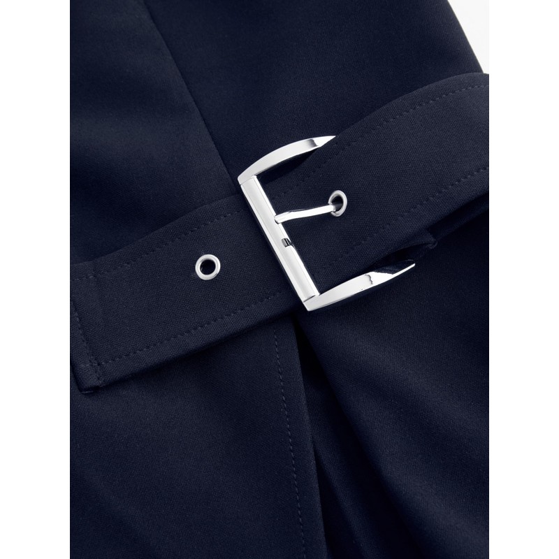 CIDER V-Neck Solid Split Midi Dress: Dark Navy, M