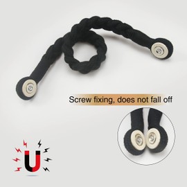 Porlau 2 Pack Black Magnetic Soft Curtain Tiebacks Cotton Hand-Woven Tieback Holdback Home Decorative Tie Backs with Wooden Buckle for Home Office Decor