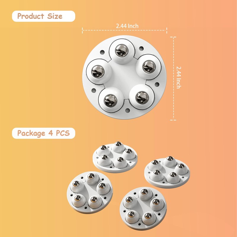 APKULEEP Upgrade Self Adhesive Caster Wheels, 5 Stainless Steel Balls