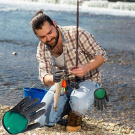 Bessy shop Professional Fishing Gloves,Latex Anti-Bite & Puncture Resistant with Magnetic Closure, Non-Slip Fish Handling Gloves for Catfish/Zander, Waterproof Protective Gloves for Men (left hand)