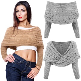 Geyoga 2 Pcs Scarf with Sleeves for Women Knitted Wrap Sweater Scarf with Sleeves Shrugs for Women Sleeve Wrap Shawl