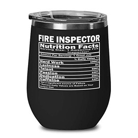 ODDITEES Funny Fire Inspector Wine Glass Fire Inspector Nutrition Facts 12oz Stainless Steel Black