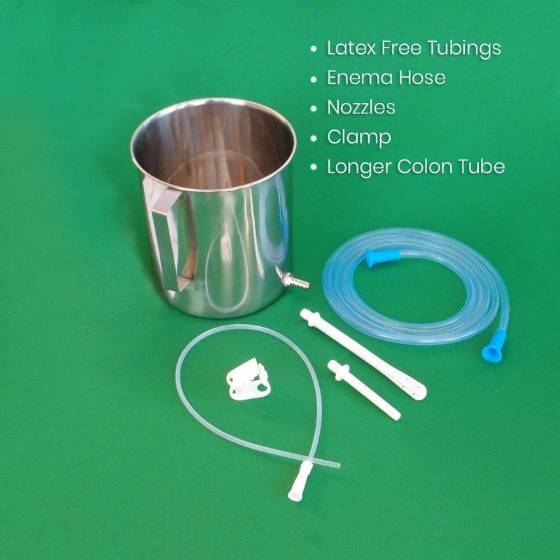 HealthAndYoga(TM) GutFlo 2 Litre Stainless Steel Enema Tub Kit -