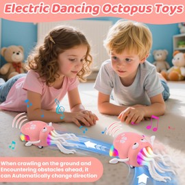 Quixion Dancing Squid Baby Toy, Dancin-g Octopus Toy, Electric Crawling Octopu-s Toys with LED and Music, Dancing Octopus Squi-d Toy,Magic Squid Tummy Time To-y for 3 4 5 Year Old Kids Boy Girl Gifts
