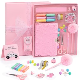 Happy LolliME Pink Journal Kit for Girls – 300+ Pieces! Lockable Fuzzy Diary, Markers, Stickers & Empowering Pages – Gift Box for Tweens & Teens – Creative Journaling Set