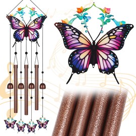 Butterfly Wind Chimes for Outside,Metal Windchimes with S Hook with Playful Design Wind Chime Garden Decor Outdoor Ideal Memorial/Housewarming/Birthday/Festival Gifts Front Yard Decor