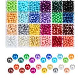 BetterJonny 24 Color Pearl Beads, 0.2 inch (6 mm), Double Hole Colored Pearls, Glass Pearls, Round Beads, Round Beads, DIY Supplies, Boxed, Craft Materials, Handmade Material, Approximately 1680 Pieces