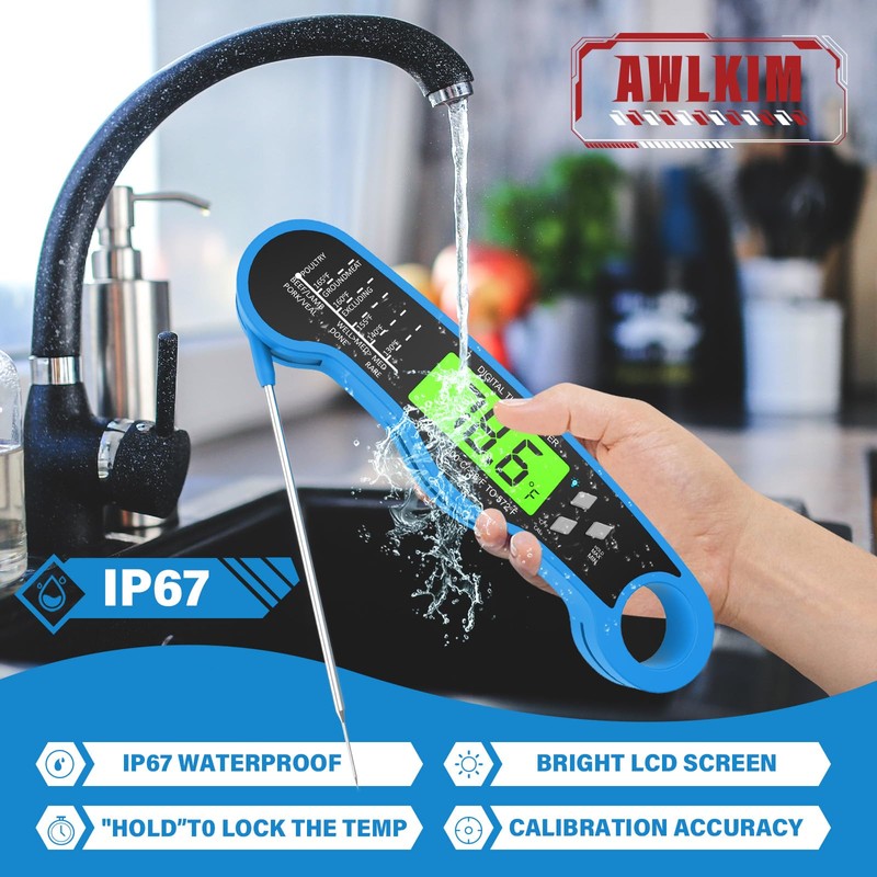 Instant Read Meat Thermometer Digital - Waterproof Food Thermometer with