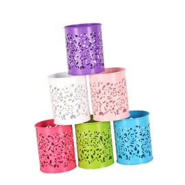 FUNOMOCYA Sturdy Metal Flower Pencil Container Pen Pot Holder 6pcs Set for Desk Decor Organization