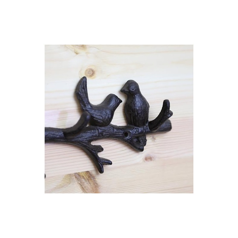 Fyne-Finds 33cm Brown Cast Iron Bird on Branch 4 Hook