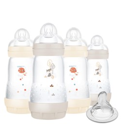MAM 9oz Easy Start Anti-Colic Baby Bottle, Medium Flow with Bonus Fast Flow Nipple, Breastfeeding-Like Silicone Nipple, Reduces Colic and Gas, Easy-to-Clean, BPA-Free, Vented Bottle for Newborns