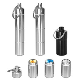 Pack of 3 Pill Box Key Chain, Waterproof Aluminium Small Tablet Box with 3 Divisible Compartments & Mini Pill Box for On the Go Travel Camping Storage