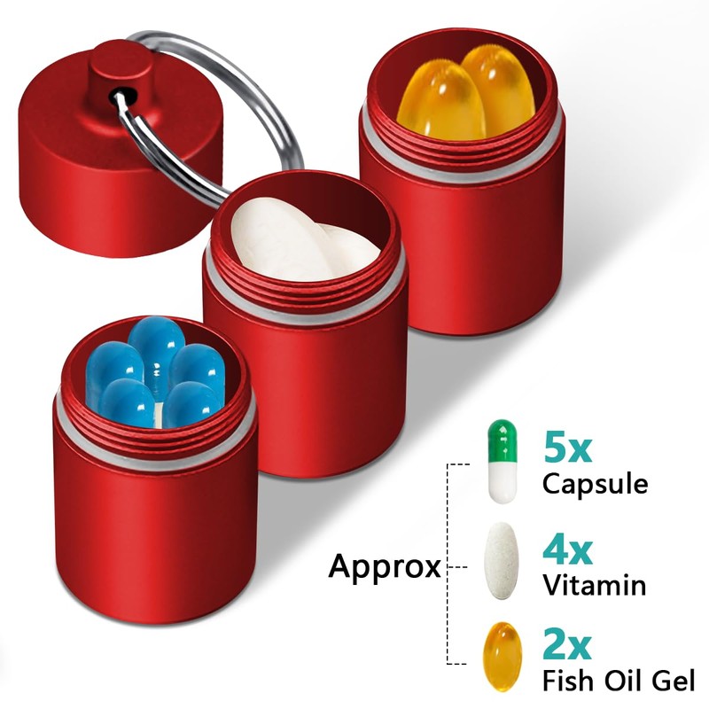 Miss Rui keychain pill holder mini, Portable 3 Compartment Waterproof