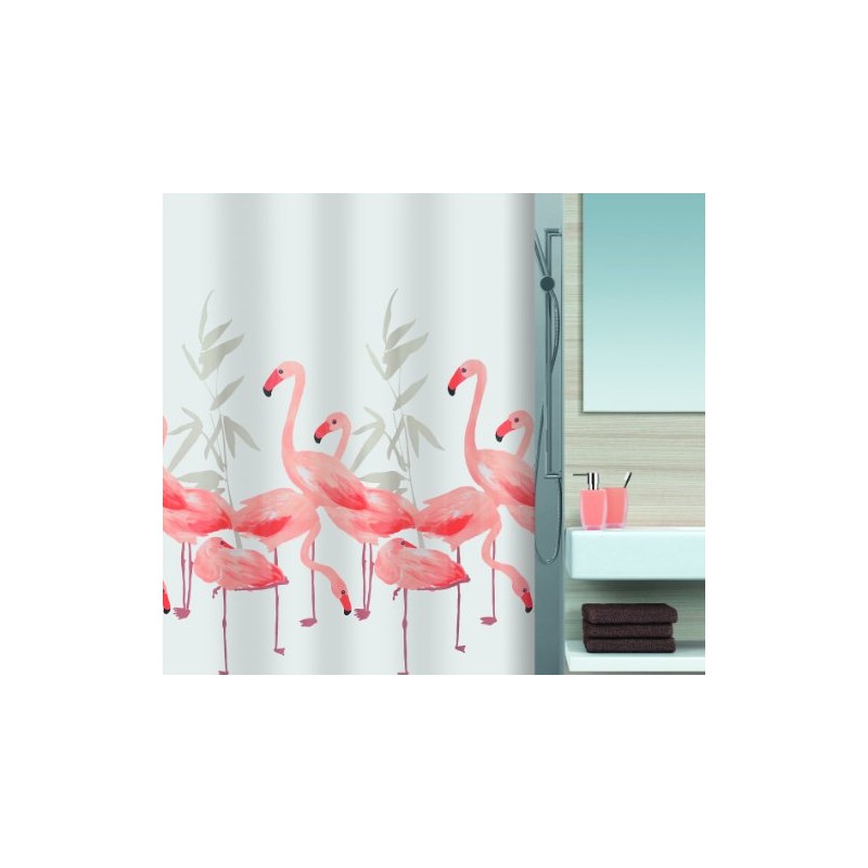 Spirella Anti-Mould Flamingo Shower Curtain Anti-Bacterial, Washable, Waterproof Polyester 180