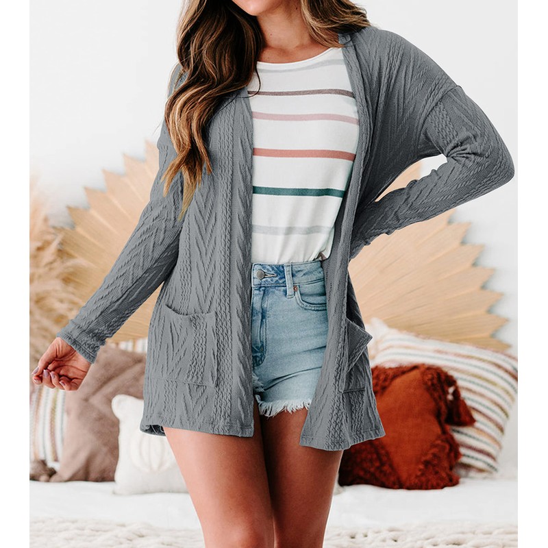 MEROKEETY Women's Casual Long Sleeve Open Front Cable Knit Cardigans