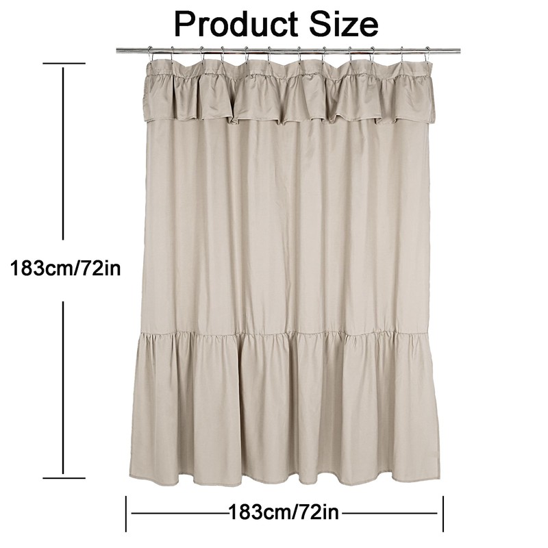 DOSLY IDÉES Ruffled Farmhouse Shower Curtain,Camel Fabric,Country and Chic Style,72x72