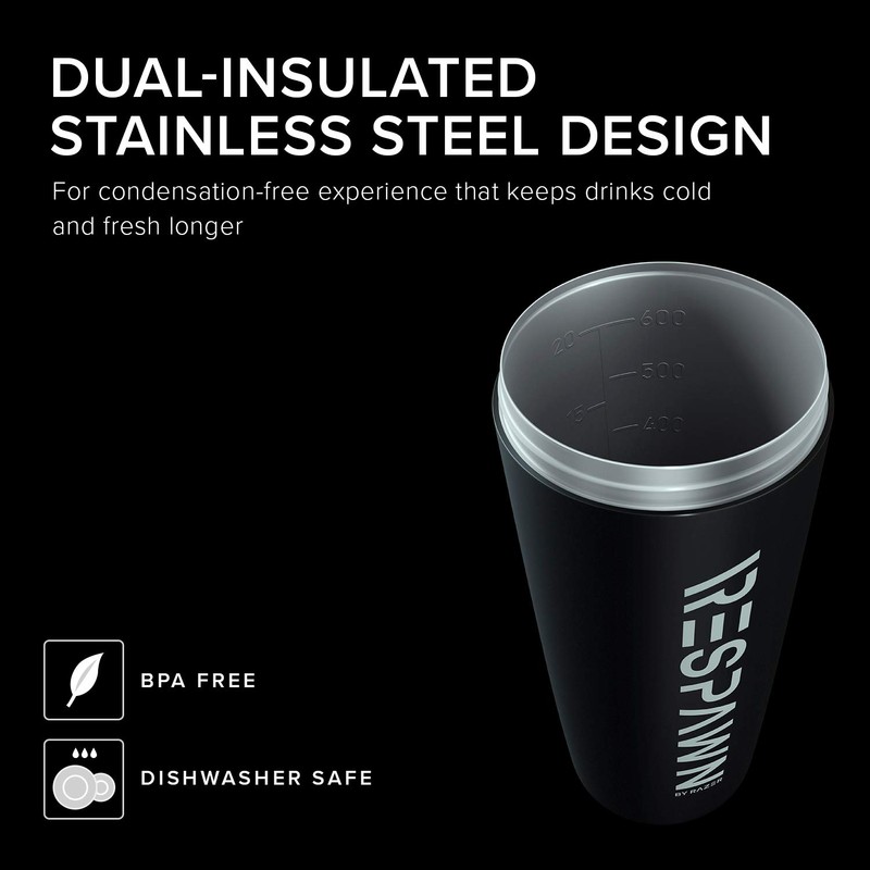 RESPAWN By Razer Stainless Steel Shaker - Black - Dual-Insulated