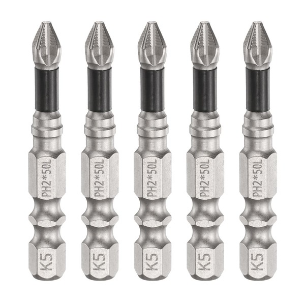HARFINGTON 5pcs Phillips Screwdriver Bit PH2 Serrated Tip 1/4" Hex