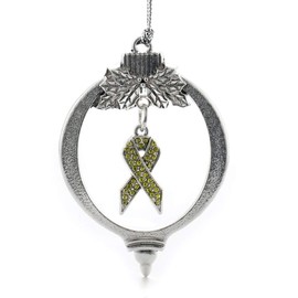 Inspired Silver - Green Ribbon - Silver Christmas Ornament - Unique Charm Christmas Tree Ornament - Holiday Hanging Decoration