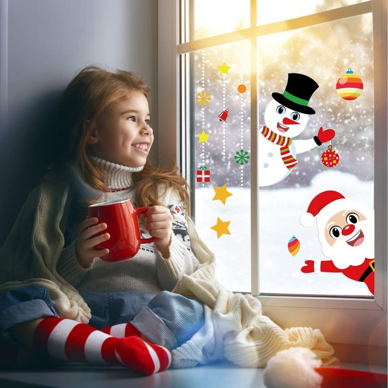 LOKIPA 8 Sheet 120PCS Christmas Window Clings Sticker Static Snowflakes