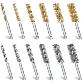 12 Pcs Bore Brush for Drill, Variety of Size Stainless Steel Cleaning Brush, Power Drill Impact Driver Pipe Hex Drill Shank Drill Wire Brush Set for Cleaning Rust, Tubes Holes