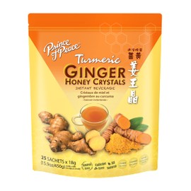 Prince of Peace Instant Ginger Honey Crystals w/Turmeric, 25 Sachets – Instant Hot or Cold Beverage – Easy to Brew Ginger and Honey Tea, Caffeine and Gluten Free