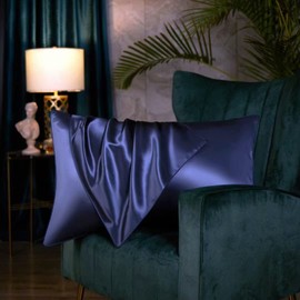 100% Pure Mulberry Silk Pillowcase for Hair and Skin Both Side Natural Smooth Pillowcase with Hidden Zipper 50 x 75 cm (50x75cm, Navy)