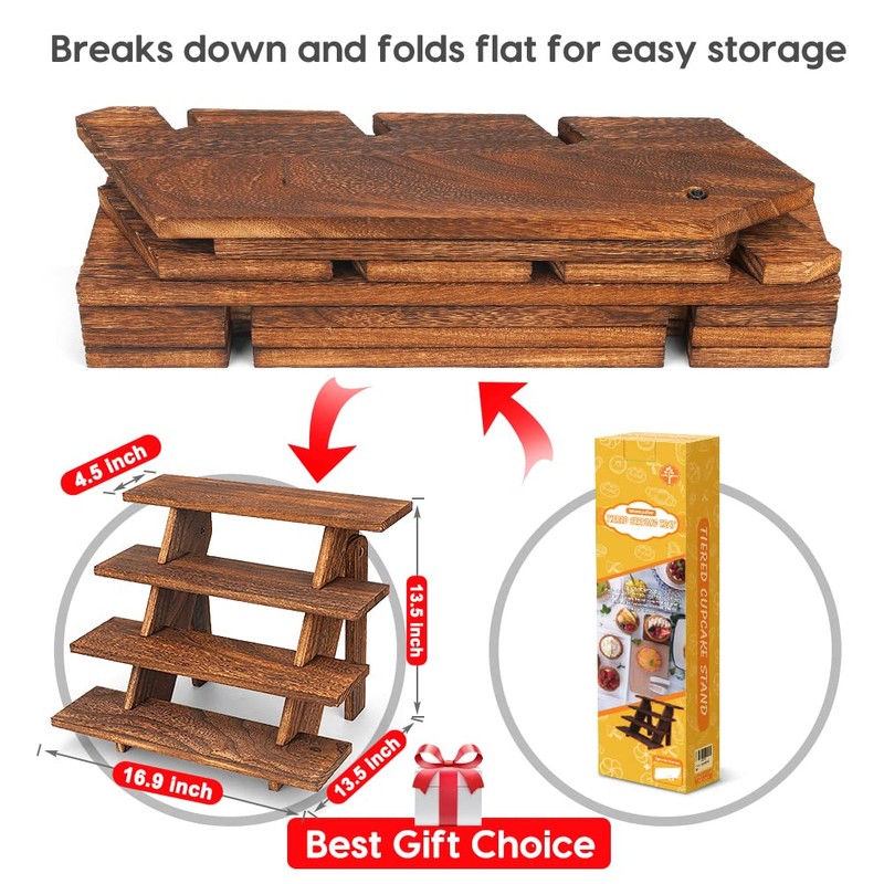 Manspdier Wooden Display Stand Wood Cupcake Stands Tool Free, Rustic