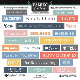 Scrapbook Customs Family Memories Wordbits Stickers 6"x6" Cardstock Scrapbook Stickers