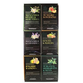 Té Herbal Infusión Sabores Surtidos, Manzanilla Hinojo Aloe Vera, Té Negro Durazno, Manzanilla Lavanda, Sencha Matcha, Jengibre Limón, Té Blanco Hierbabuena Menta, 20 Bolsitas por Caja, 6 Variedades