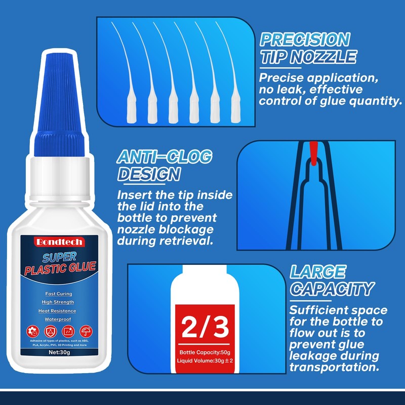 Plastic Glue 30 g, Super Glue for Plastic, Strong Clear