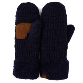 C.C CC Super Thick Fuzzy Fleeced Lined Warm Winter Knitted Mittens Gloves Solid Navy