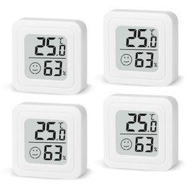 Pack of 4 Humidity Meter Indoor Digital Mini Thermal Hygrometer LCD Indoor Thermometer for Baby Room Living Room Office Greenhouse (White)