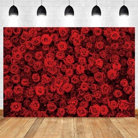 7x5ft Red Rose Floral Backdrop Rose Flowers Wall Background for Wedding Bridal Shower Mother's Day Valentine's Day Party Decorations Portrait Photo Booth Props