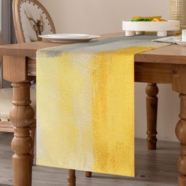 Velvhom Modern Table Runner 40 x 140 cm Table Runner Spring Summer Yellow Painting Abstract Table Runner Linen Table Decoration Wedding Kitchen Indoor Outdoor Holiday Party Living Room Decor