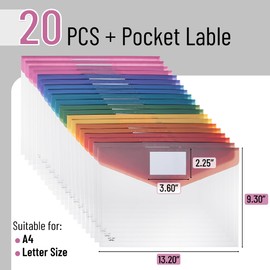 Mr. Pen- Clear Plastic Envelopes with Snap Closure, 20 Pack, A4, Letter Size, Colorful Flaps, Clear Folders for Documents Plastic Envelopes for Documents