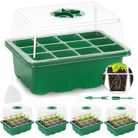 HASTHIP® 5 Piezas Bandeja de germinación Bandeja de Semillas Bandeja de Cultivo de plántulas de plástico con Tapa, bandejas para microbrotes con Bandeja de 12 Celdas