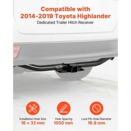 VEVOR Class 3 Trailer Hitch, 2-Inch Receiver, Compatible with 2014-2019 Toyota Highlander, Q345B Steel Tube Frame, Multi-Fit Hitch to Receive Ball Mount, Cargo Carrier, Bike Rack, and Tow Hook, Black