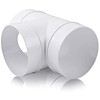 Fantronix 125 mm White Plastic Round Ducting Tee Junction Connector Hose Pipe Joiner Extractor Fan Tube 5 inch PVC Duct Joint T Piece for Domestic Air Conditioning HVAC Whole House Ventilation System