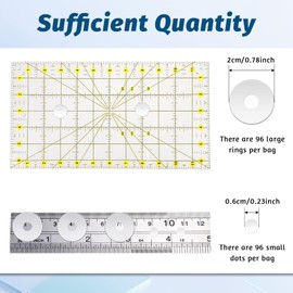 JIYIN 96 Pcs Non-Slip Silicone Grips for Quilt Templates, Anti Skid Adhesive Rings Non- Slip Ruler Grip Rings, Quilting Rulers Sewing Rulers Adhesive Backing Grips