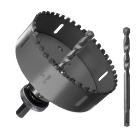 WOWSUPM 5” Carbide Grit Hole Saw Cutting Air Brick Stucco Hardy Plank Drywall Cement Board with Pilot Drill Bits Up to 3X Long Life